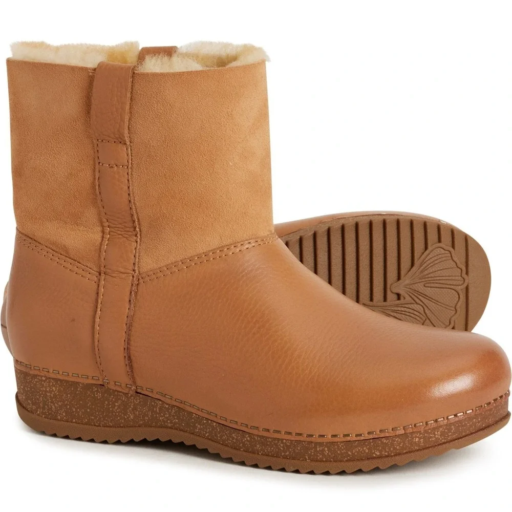 NEW Dansko‎ Women Boots Sz 38 US 7-7.5 McKenzie Shearling-Lined  Leather Tan